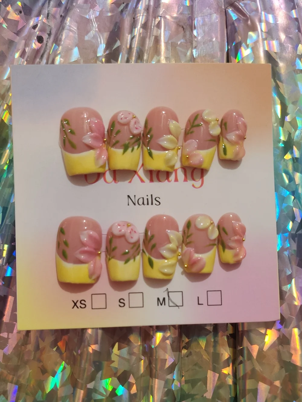 Pink & Yellow Floral Press-On Nails